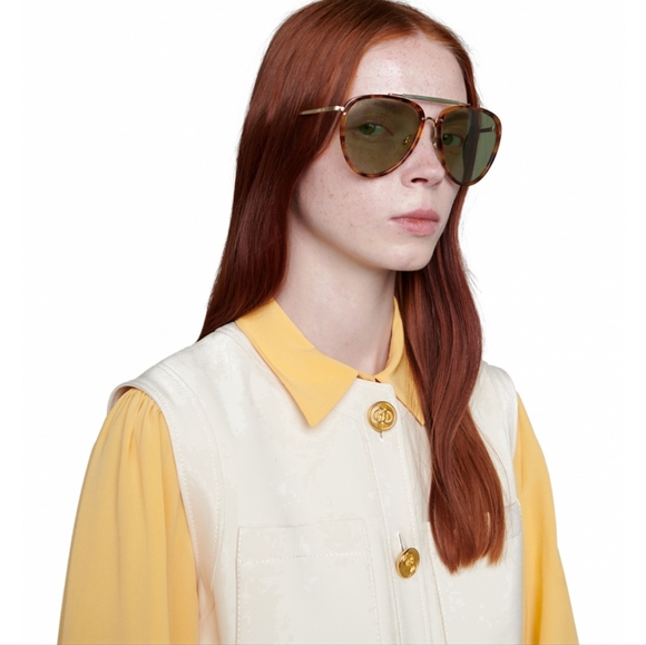 New Authentic Gucci Aviator Sunglasses Tortoise GG0672S Havana - Picture 2 of 16